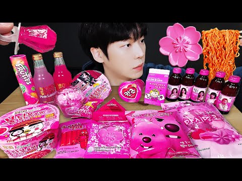 ASMR MUKBANG | 편의점 불닭볶음면 젤리 핑크 디저트 아이스크림 먹방 & 레시피 DESSERT GALAXY HONEY JELLY CANDY