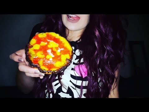 ASMR Eating Halloween Candy Corn Pizza, Drinking Water Gulping Sounds