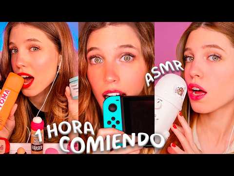 ASMR 1 HORA COMIENDO COSAS RANDOM (Maquillaje, Switch, Micrófono, Iphone, Zapato)