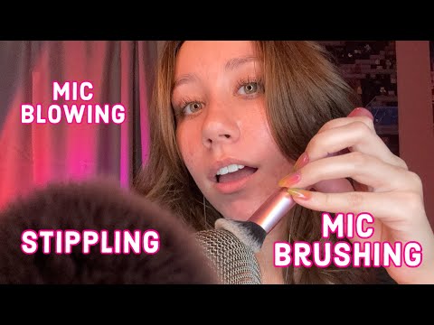 ASMR | mic brushing, stippling, and mic blowing 🌬️💨 (w/ some mouth sounds)