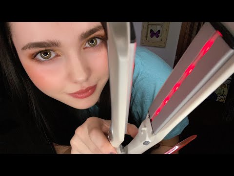 ASMR Flat Ironing My Hair + Combing Sounds