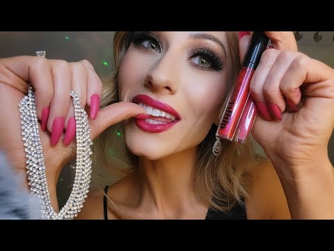 ASMR Doing Your Makeup For Holiday Glam Party 💄🎄✨️ (Fluffy Mic Brushing, Tapping, Gum Chewing)