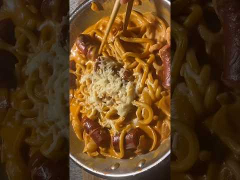 Cheesy Rosé Udon with Kielbasa Sausage #shorts