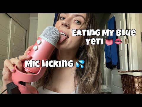 ASMR| Eating My Blue Yeti Mic & Inaudible Whispers! High Volume Mic Licks & Mouth Sounds