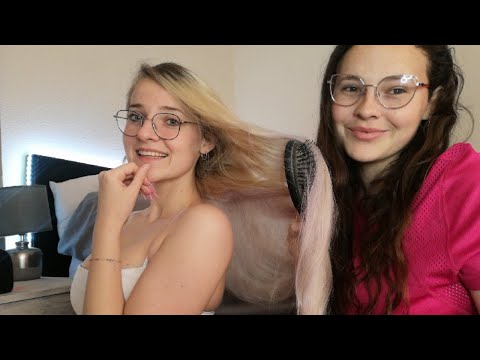 ASMR My Sister Brushing My Hair (long hair brushing & playing)