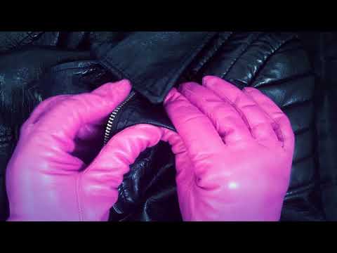 GLOVES💓 Leather in P💄NK♥ zippers and chewing gum  [[ASMR]]