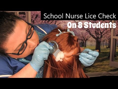 ASMR School Nurse Lice Check on 8 Students but 2 infested (Lice Treatment, Lice Removal) Medical RP