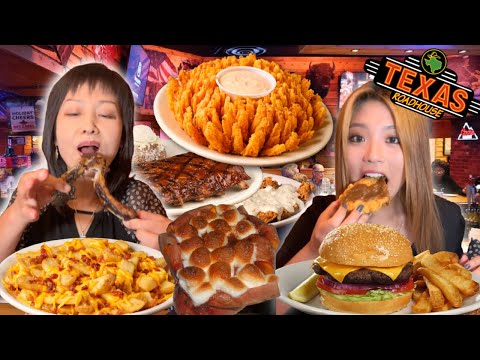 TEXAS ROADHOUSE FEAST! Giant Fried Onion, Cheese Fries, Country Fried Chicken, Bacon Cheeseburger