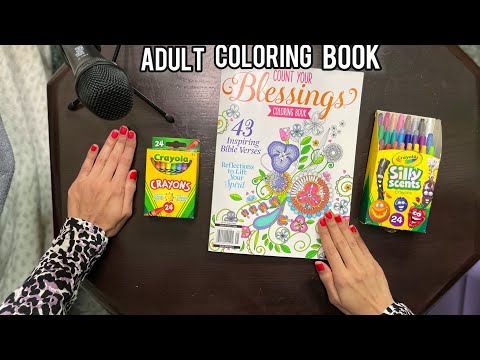 ASMR Coloring Book - Soft Spoken,( Flipping Through Page Turning, Coloring With Crayons) 1hour