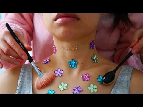 ASMR Gently Brushing, Tapping + Tracing Her BEDAZZLED NECK/ CHEST! *BLING BLING* (Binaural Sounds)