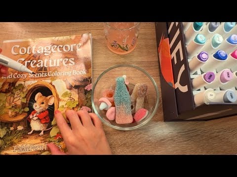 ASMR ~ COTTAGECORE CREATURES COLORING BOOK AND SWEDISH CANDY EATING 🍬🐻🍃
