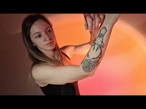 ASMR hand sounds, tattoo tracing, lotion, face brushing, ...Patreon Trigger and Names September