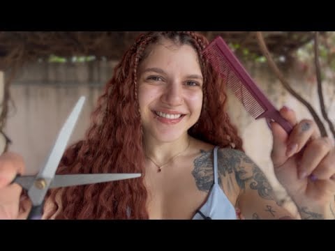 ✨ASMR✨Corte de cabelo masculino no meio do mato 