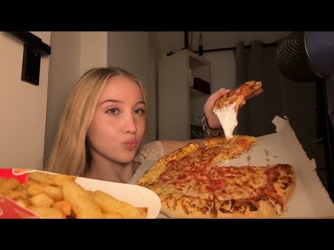 Asmr eating Pizza and chips/fries mukbang 