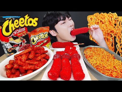 ASMR MUKBANG | 치즈 불닭볶음면 & 치토스 대왕 가래떡 튀김 핫도그 치킨 치즈볼 먹방 & 레시피 FIRE NOODLES AND Tteokbokki EATING