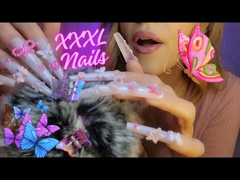 ASMR 🦋 Butterfly Clips, Fluffy Mic & XXXL Nails 💅 (gum chewing, inaudible whisper, scratching)
