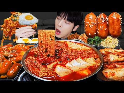 ASMR MUKBANG | 직접 만든 순두부 열라면 먹방 & 레시피 계란, 스팸, 김치 | FIRE NOODLES EATING