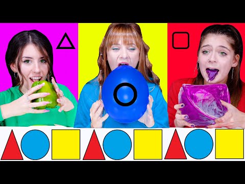 GEOMETRIC SHAPE FOOD CHALLENGE || Last To Stop Eating Wins! ASMR By LiLiBu