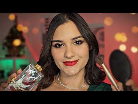 ASMR TE ARRUMANDO PARA a CEIA DE NATAL (Cabelo e Maquiagem)🎅