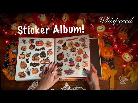ASMR Adding halloween stickers to the album! (Whispered version)  With spooky background sounds