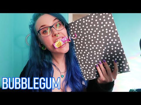 ASMR Blowing Big Bubblegum Bubbles & Notepad Writing