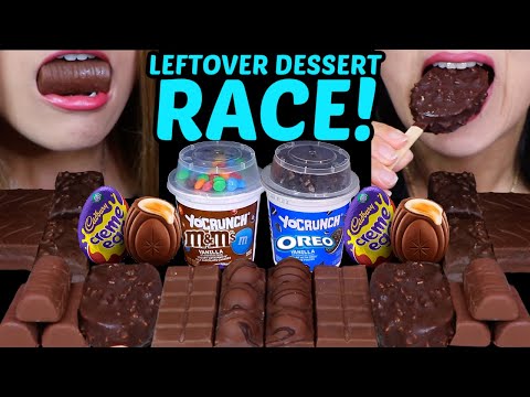 ASMR LEFTOVER DESSERT RACE! CADBURY CREME EGGS, OREO M&MS YOCRUNCH, MINI DOVE ICE CREAM, KINDER 먹방