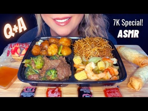 ASMR CHINESE FOOD MUKBANG | 7K SPECIAL | WHISPERED Q&A