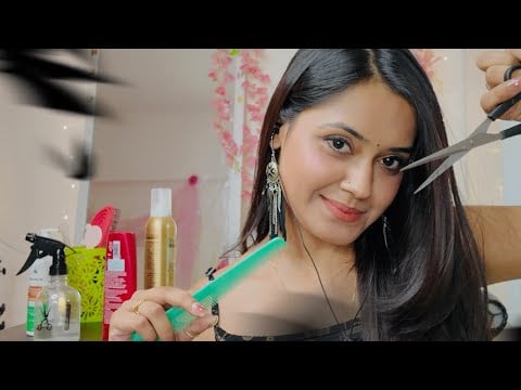 ASMR 💇‍♀️ 💇- It's been a long time, now get a haircut.( hair wash & hair trimming) in Hindi 😈