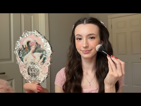 ASMR grwm ~ coquette makeup & hair🎀 (slightly chaotic) | whispered