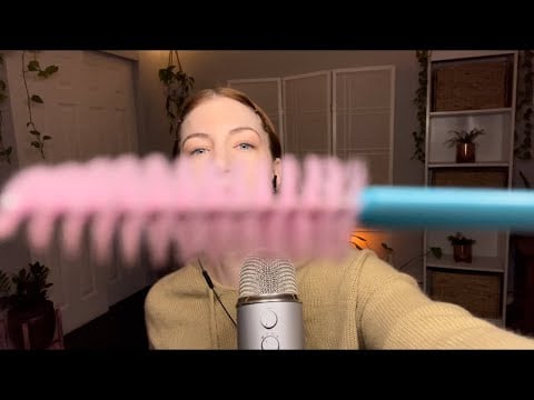 Asmr brush face w spoolie, mouth sounds, calming sounds #shorts