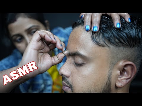 ASMR Forehead And Ear Massage By Indian Lady Barber | Oil Head Massage | Scratching & Tapping ASMR