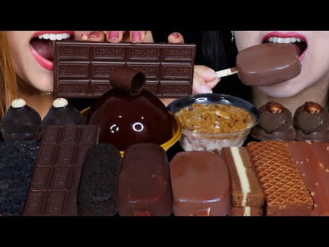 ASMR DARK VS MILK CHOCOLATE DESSERTS (HERSHEY'S CHOCOLATE, DOME MOUSSE CAKE, DOVE ICE CREAM, OREO 먹방