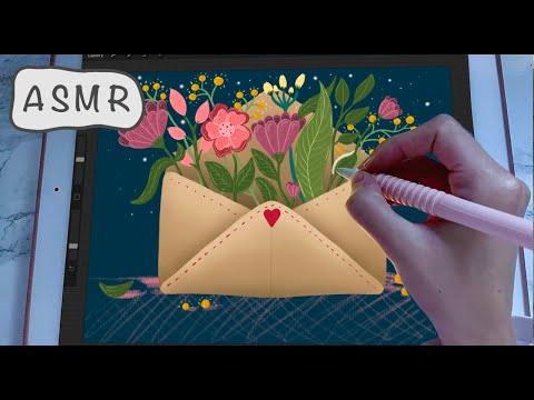 ASMR - Tracing & Coloring a Drawing  - Clicky MOUTH sounds - iPad writing sounds -  Pencil sounds