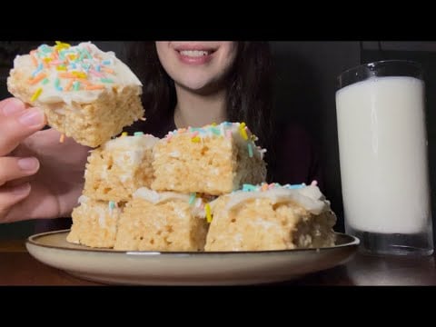 ASMR VANILLA FROSTED RICE KRISPIES TREATS 