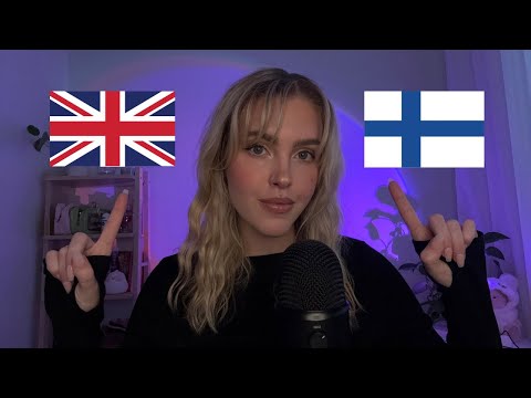 ASMR trigger word battle | english vs finnish | closeup whispers, inaudible & hand movements