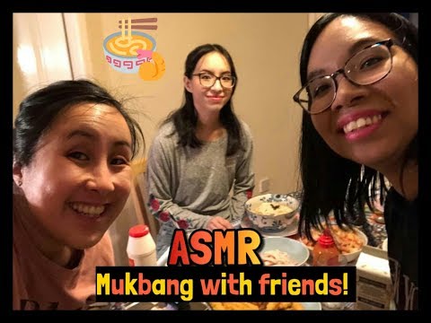 My Friends try #ASMR! 🍤🍜 Ramen & Tempura #Mukbang + Whispers