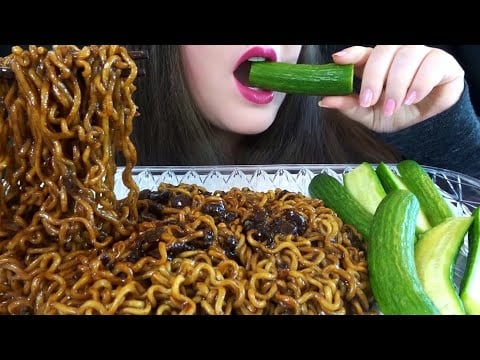 ASMR Black Bean Noodles & Cucumbers [BIG BITES] EXTREMELY Satisfying Eating Sounds!