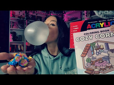 ASMR- Gum Chewing, Bubble Blowing/Inhaling While Coloring 🫧👩‍🎨 (w/Anglo Bubbly Gum)