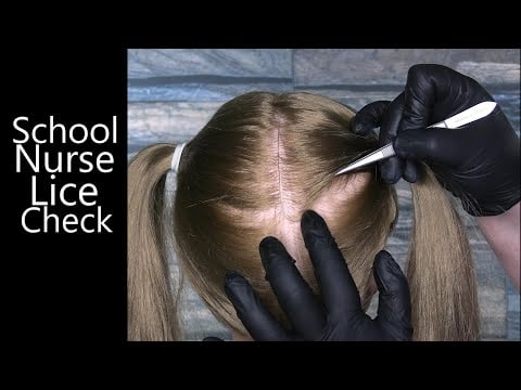 ASMR School Nurse Lice Check (Close up, Tweezers, Scalp Scratching, Hair Parting, Gloves, Lice Comb)