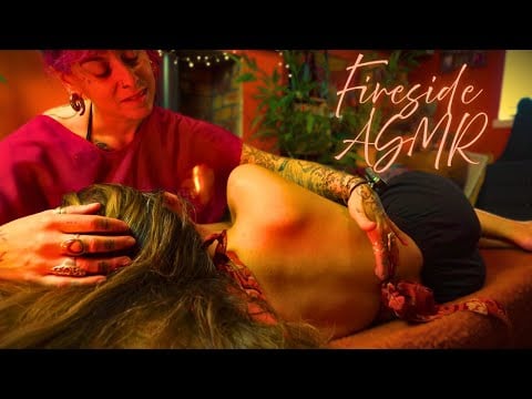 ASMR fireside back tracing | Relaxing scalp massage, hair play & skin brushing for sleep meditation