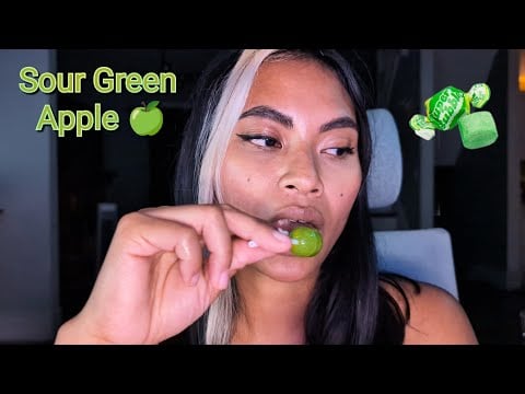 ASMR Sour Green Apple Lollipop With Gum Chewing , Super Green Apple Bubblegum , No Talking