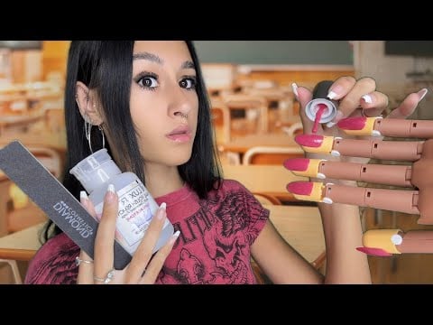 ASMR| SASSY girl does YOUR nails in CLASS🤫