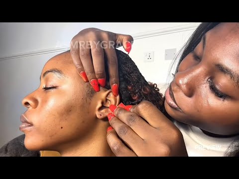 Asmr ✨DEEP Ear lobe cleaning and ear piercing, ear eating massage,back tracing and feet tingling