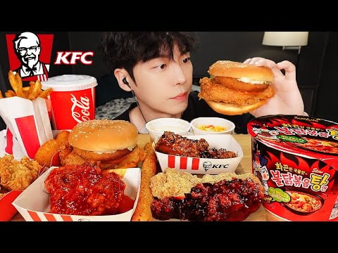 ASMR MUKBANG | 치즈 불닭볶음탕면 & KFC 양념치킨 햄버거 치즈스틱 치즈볼 먹방 FRIED CHICKEN AND FIRE NOODLES EATING