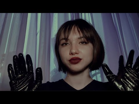 ASMR black latex gloves АСМР чёрные латексные (лаковые) перчатки