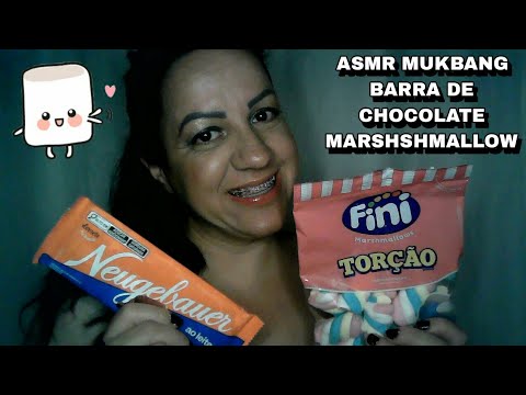 ASMR-MUKBANG BARRA DE CHOCOLATE E MARSHMALLOW #rumo3k #sonsdeboca #mastigação #mukbang