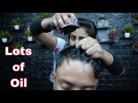 Heavy Oil Tapping & Scratching Head Massage By Indian Lady Barber Chaitali | ASMR Black Oil Massage