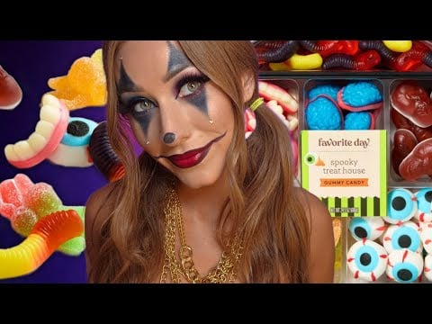 ASMR Trying Spooky Halloween Gummy Candy 🧠🕸🍭 *Mukbang* (up-close eating, mouth sounds)