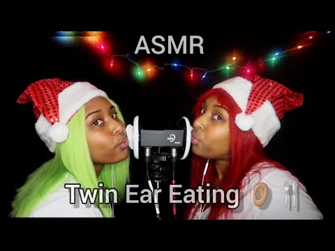 [ASMR] Twin Ear Eating 👂🏽🍴 | With Tongue Swirling ❤ Christmas Themed 🎄