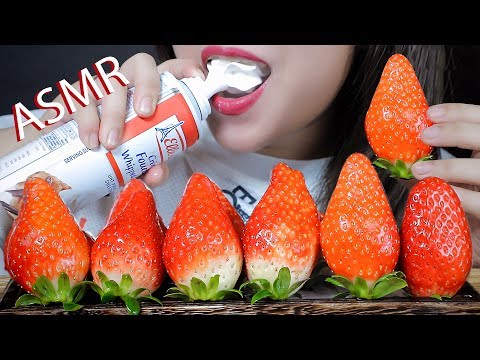 ASMR GIANT KOREAN STRAWBERRIES WITH WHIPPED CREAM EATING SOUNDS | LINH-ASMR #linhasmr